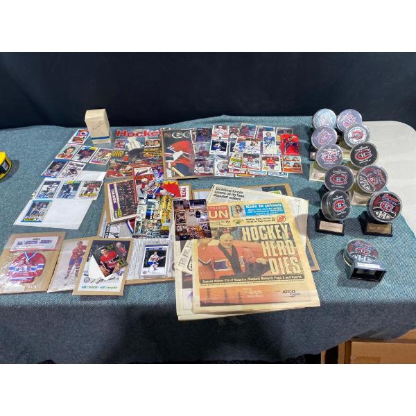 Montreal Canadiens Magazines and Signed Pucks and Cards