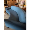 Image 16 : Curved Blue Upholstered Sofa with Tapered Wooden Legs