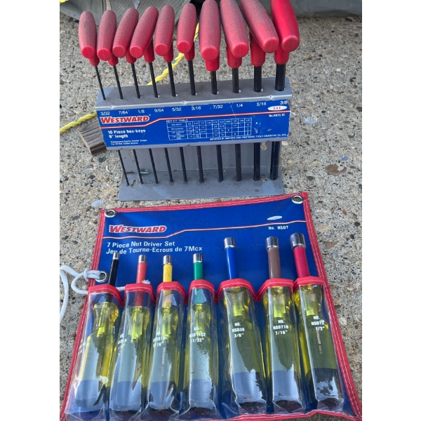 Westward 10 Piece SAE T-Handle Hex Key Set and 7 Piece Nut Driver Set