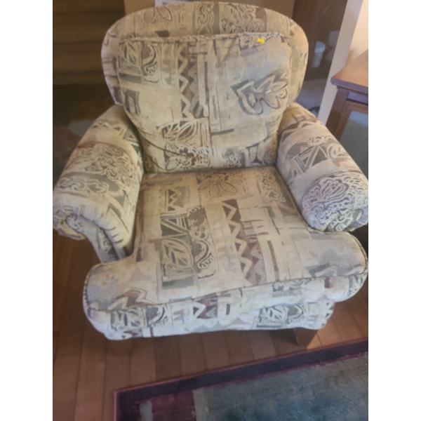 Arm Chair with Patterned Fabric (39"T, 37"W, 24"D)