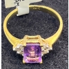 Image 2 : 10K Gold, Amethyst and Diamond Ring (total weight 2.2g)
