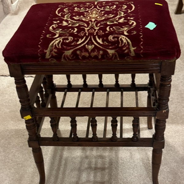 Wooden Stool with Red Velvet Top (18W, 15D, 21T)