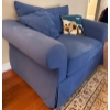 Image 2 : Blue Upholstered Armchair with Rolled Arms and Removable Cushions