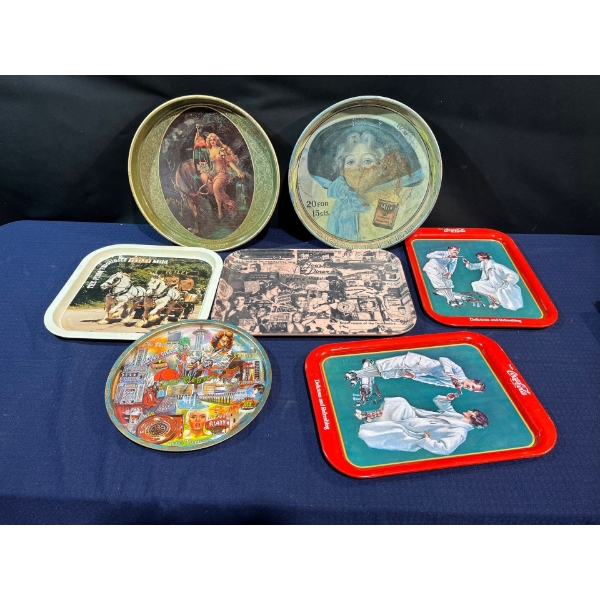 7 Vintage Metal Trays 