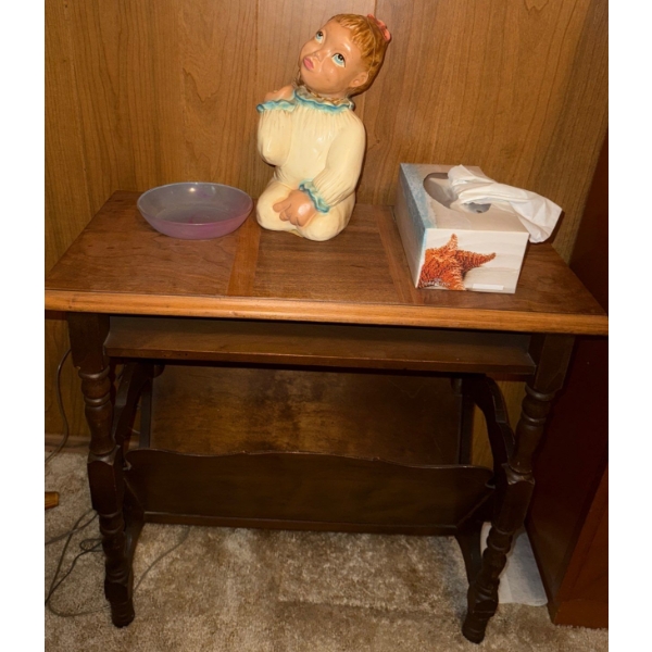 Vintage Magazine Rack 24T  w/ A Penny For Your Thoughts Little Girl Figurine & More 