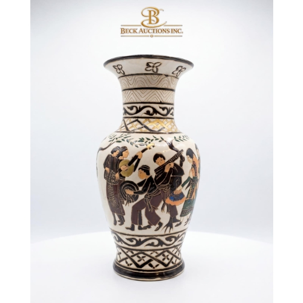  1930s Vintage Bien Hoa Pottery Vase From Vietnam 21''INCHES HEIGHT.