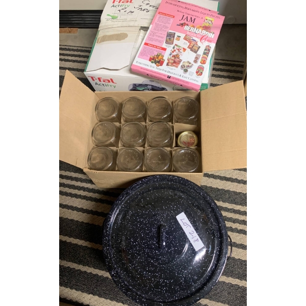 Enamelware Pot, Canning Jars, Bernardin Lids