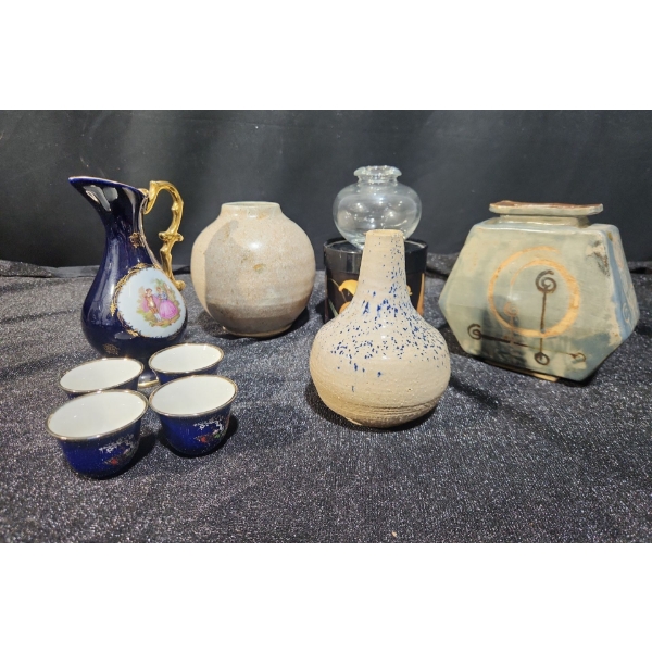 Stunning Signed Pottery Vases , Yamato Mini Tea Cup Set, Limoges Castel Pitcher, The Glass Shop Vase