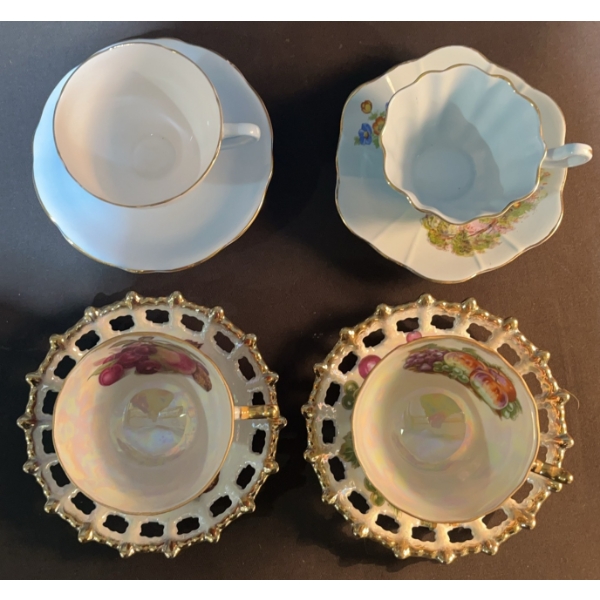4 Bone China Teacup and Saucer Duos, Gladstone, Royal Stuart, Shafford