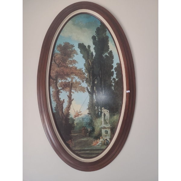 Board Print of Park and Statue Scene in Oval Frame 26 X 44