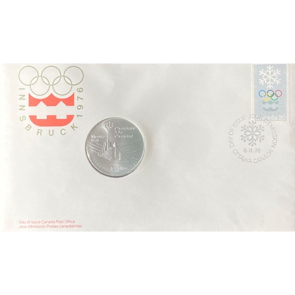 1976 Day of Issue Montreal Olympic Coin & Stamp 92.5% Silver 24.3 Grams
