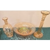 Image 1 : Marigold Carnival Glass Candle Stick & Wide Panel Clambroth Bowl-Imperial Co