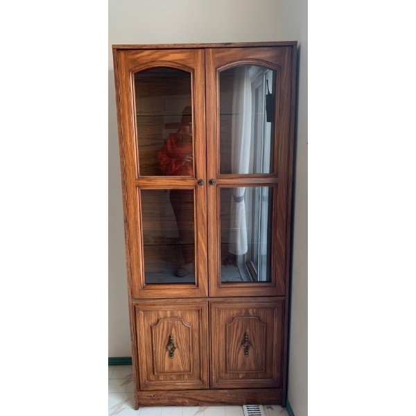 Vintage Wooden & Glass Cabinet - 32W, 15D, 72T 