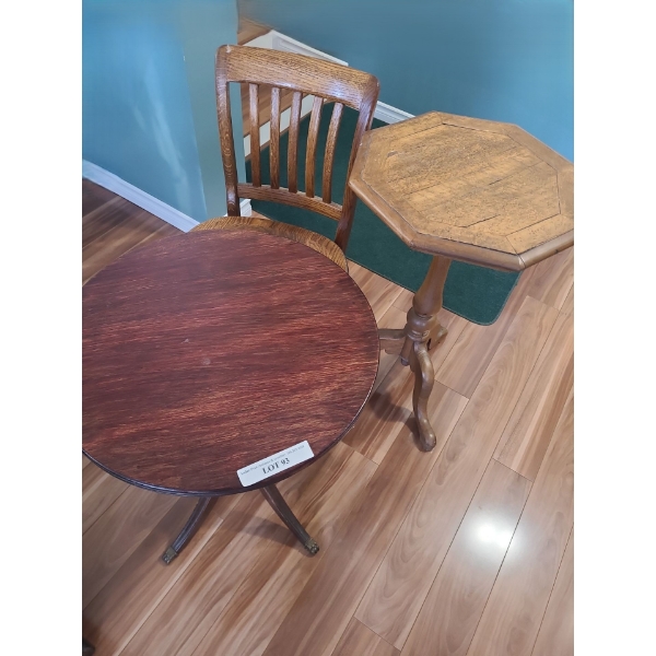 Hexagonal Maple Side Table, 17 1/2 dia  29 h.  Cherry Finish Round Wood Table 20 dia 26 h