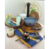 Image 1 : Luxury Kitchen Set - Salad Essentials Reptile Skin Pottery Bowl Burl Utensils Wood Salad Bowl & more