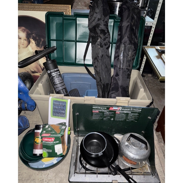 Coleman Stove, Outbound Bike Pump, Camping Pots & Pans, Foldable Chairs & More