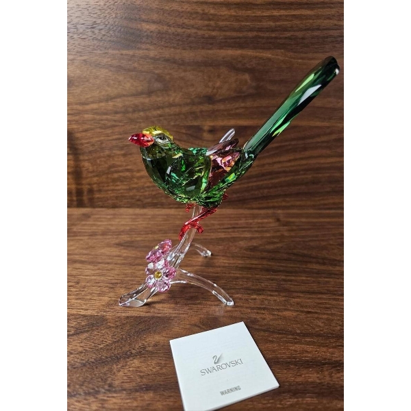 Swarovski Crystal Green Bird Figurine with Floral Base