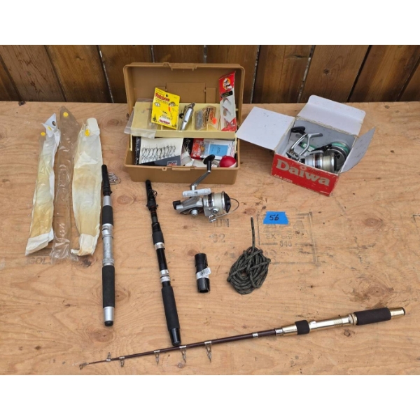 Fishing Gear Lot Featuring Rods, Reels, and Accessories
