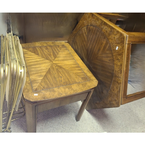 Tables: Side: 22 W, 27 D, 22 T , Coffee 36" Diameter Top, 15.5 T, Set of Vintage TV Trays