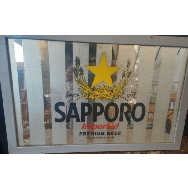 Sapporo Mirror w/ Frosted Stripes 28.5 X 17 (Holes in Frame as Shown From Prior Wall Attachment)