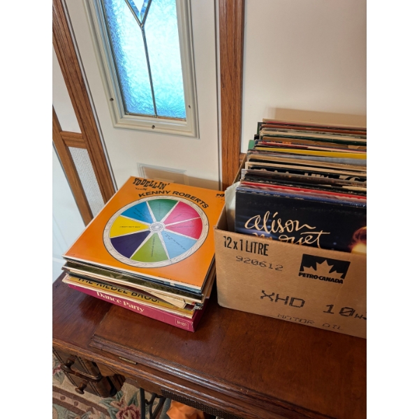 Vinyl collection approximately 60 in total several country artists and 80s some disco variety of lis