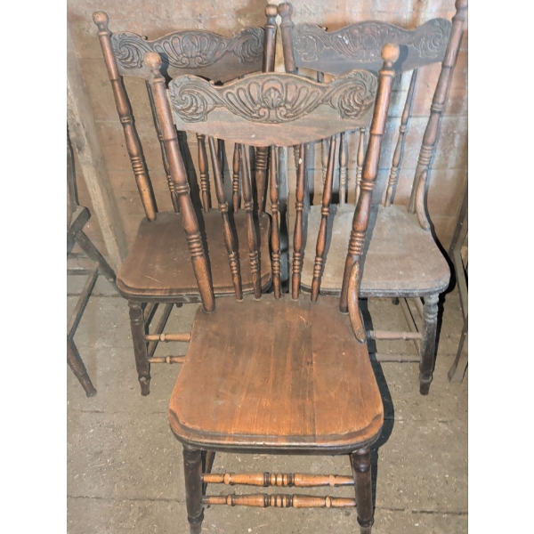 Hand Carved Antique Press Back Chairs (3) 25"Tall