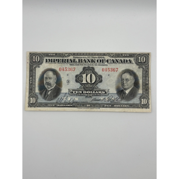 1924 imperial Bank of Canada $10 bank note in nice condition
