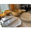 Image 4 : Selection Of Antique Mixing Bowls With 2 Large White Serving Trays 