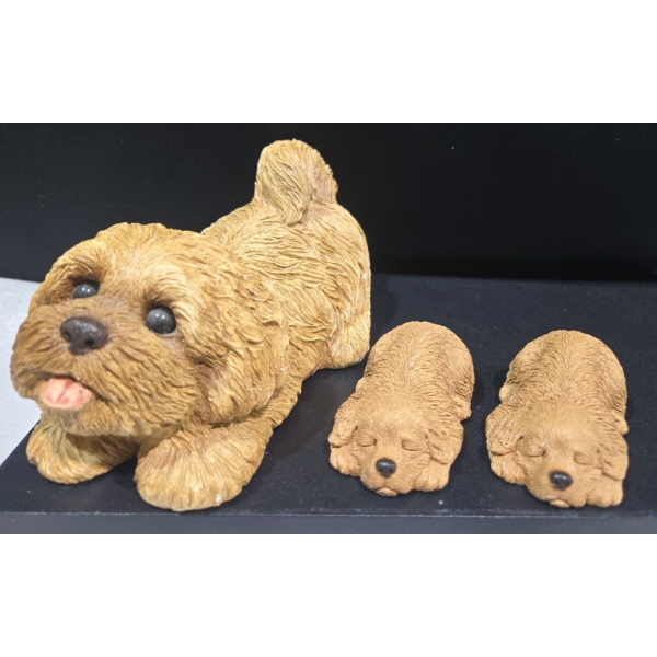 Sandicast Sculptures 2 X 1986 "S12 Snuggles" (3"L) & 1981 130 Lhasa Pup (8"L)