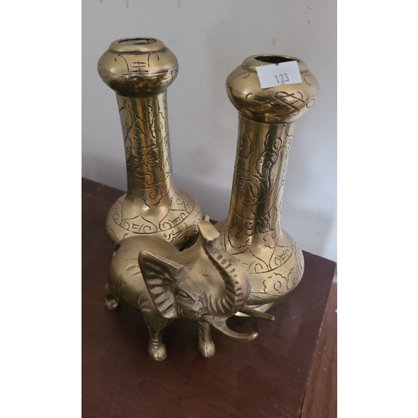 Brass Elephant and Pair of Vases 7.5 T