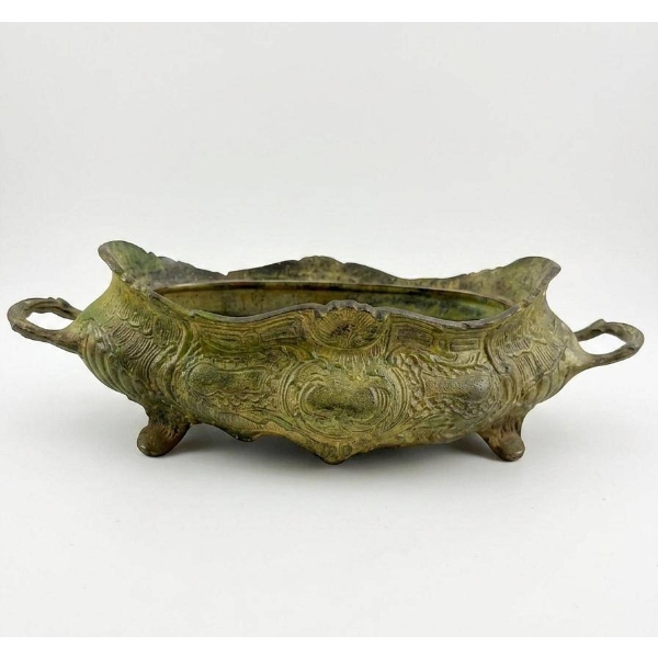 Ornate Brass Footed Planter with Insert, 11" Length