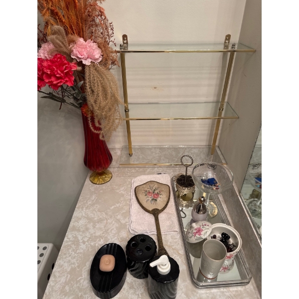 Hand Mirror & Bathroom Decor Brass Shelf