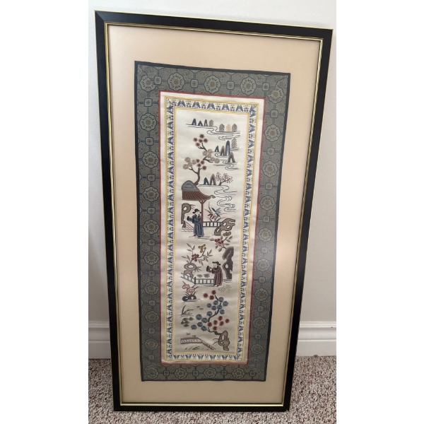 Antique Asian Silk Hand Embroidered Screen / Panel #2 - 15x30