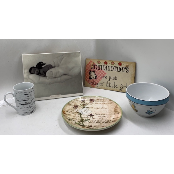 Butterfly Art Piece on Wooden Canvas (2Ftx2Ft) Plus Butterfly Bowl, Italian plate, Cup & Decor 
