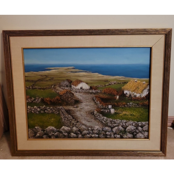 Mo' Shea Oil On Board Cobble Stone Cottage Art 24x19