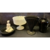 Image 1 : Milk Glass Candy Dish w/ Decorative Matte Black Glassware