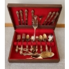 Image 1 : Royal Sealy 24k GP Stainless Steel Cutlery Set in Wooden Box w/ Red Velvet Trim 