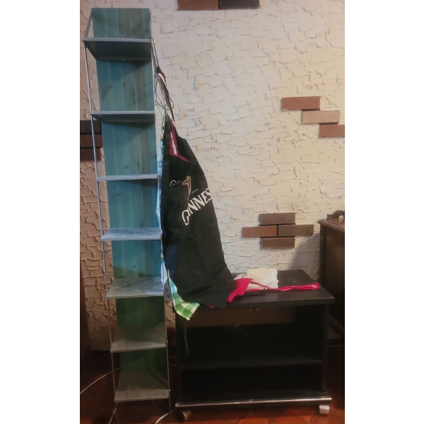Metal Shelf (9W, 65T) w/ Apron Collection + Small Black Rolling Shelf (26W,16D, 21T) 
