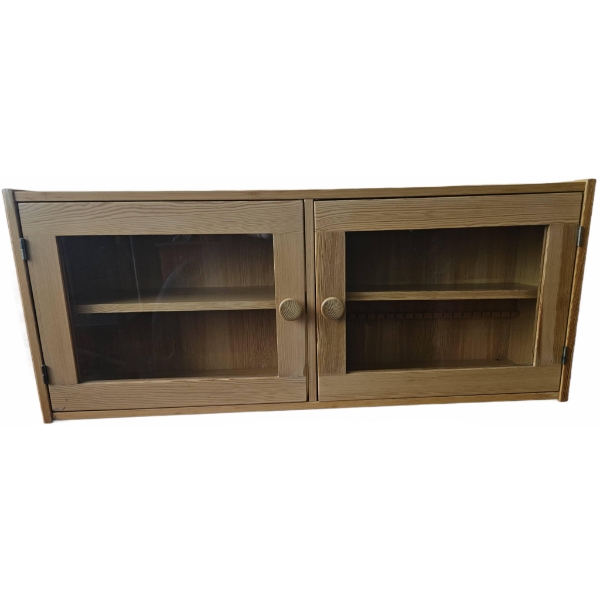 Wooden Display Cabinet With Glass Doors, 49 x 19.5 x 10 Inch Depth