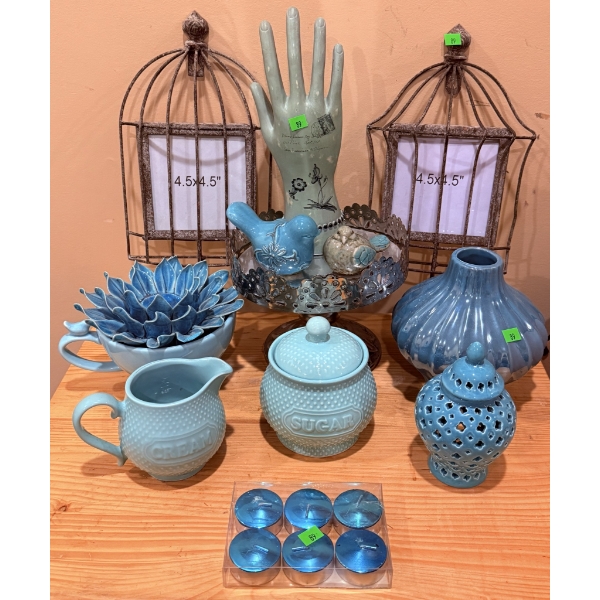 Decorative Blue Ceramic Tableware and Metal Frame Set