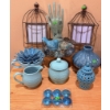 Image 1 : Decorative Blue Ceramic Tableware and Metal Frame Set