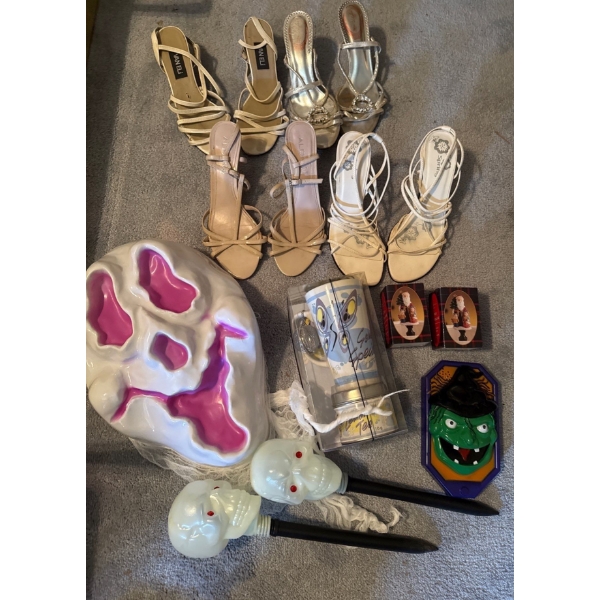 Hand Printed Italy Masks, Womens Shoes, Various Sizes See Picture w/ Home Items & Halloween 