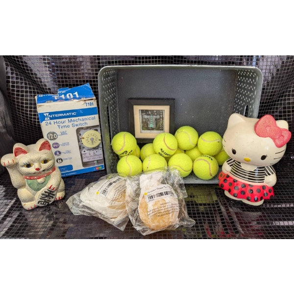 Home Items Including Hello Kitty Piggy Bank and Timer