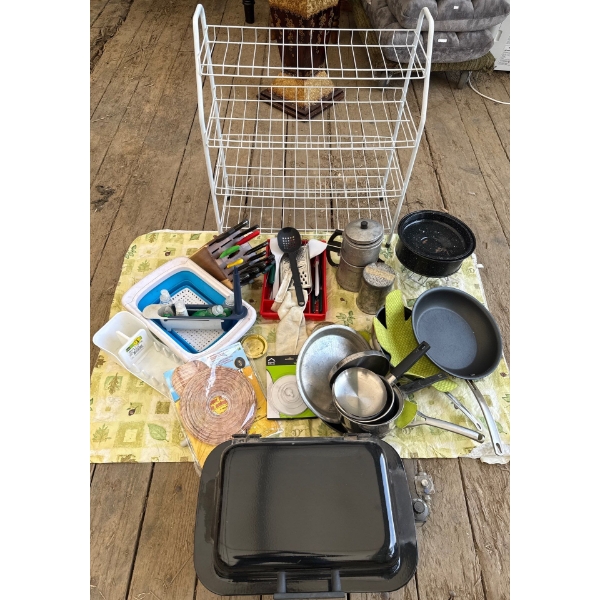 Camping Supplies w/ Cast Iron Pan Mini Grill & More