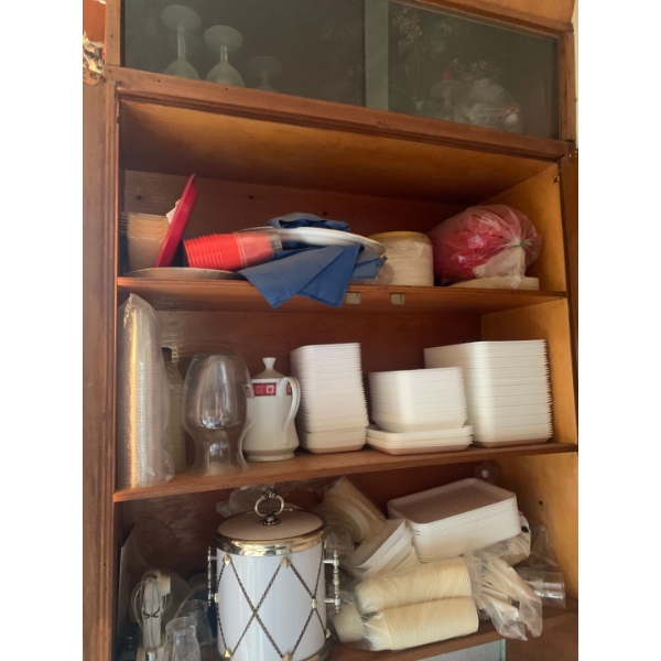 Lot of kitchen supplies, ice bucket, teapot, wine glasses and more