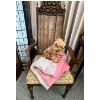 Image 1 : vintage-style carved wooden chair features a cane backrest and an upholstered seat cushion with vint