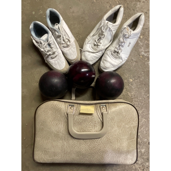 Three Personalized 5 Pin Bowling Balls w/ "John" as the Player  w/ Two pairs of His & Her Bowl Shoes
