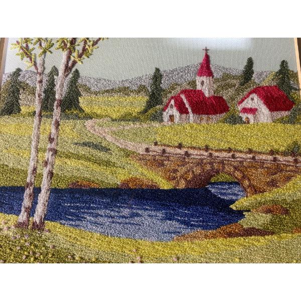Cross Stitch Church By The River (9" x 7.5" Inches Before Frame)