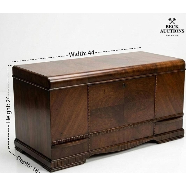  Vintage Art Deco Waterfall-Style Blanket Chest,  Manufactured In The 1930s Lined With Cedar.