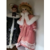 Image 3 : Porcelain Doll w Rose Dress on Stand & Porcelain Doll w Navy and Silver Coat